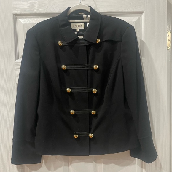 LOUIS FERAUD Paris Military style Blazer, chic Medium/Large F46/D44 Black - Picture 1 of 6